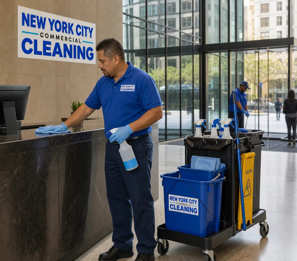 Commercial cleaning team at work